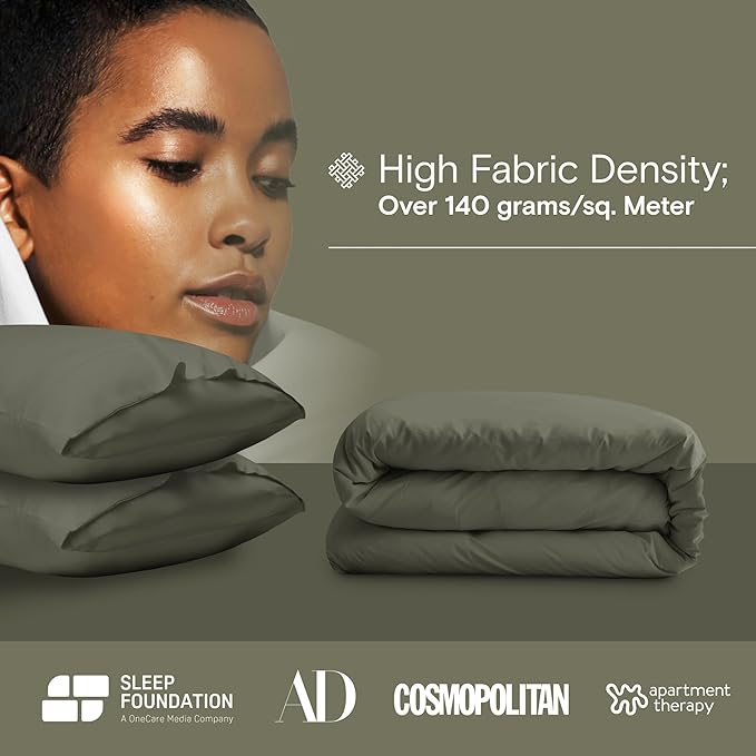 DOZ Duvet Cover Set, 100% Viscose derived from Bamboo, Organically Grown, Buttery Soft, Cooling Duvet Covers, High GSM, 1 Duvet Cover and 2 Pillowcases, 106"x90" (Olive, King/Cal King)