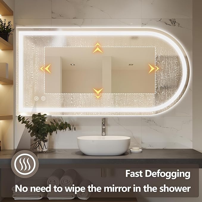 Niccy Arched LED Mirror for Bathroom, 55x30 Vanity Mirror with Light Frameless Bathroom Mirror, Smart Lighted Frontlit Mirrors with Memory Function for Bathroom Bedroom Beauty Hair Salon
