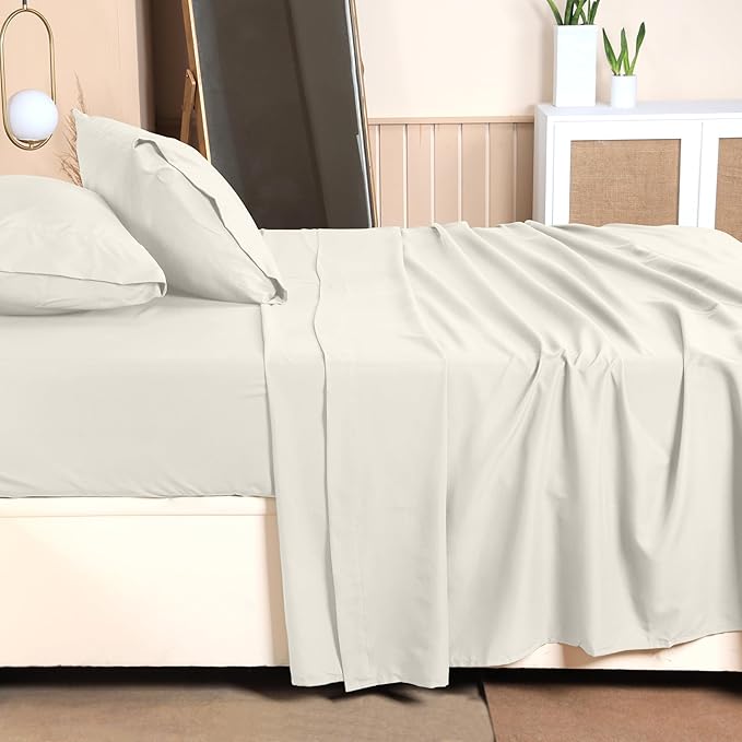 Utopia Bedding Twin Sheet Set – 3 Piece Bed Sheets for Twin Size Bed, Soft and Breathable Microfiber, Includes 1 Fitted Sheet, 1 Flat Sheet and 1 Pillowcase (Ivory)