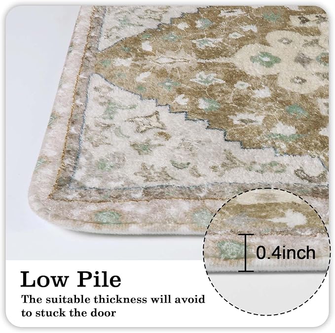 Uphome Boho Vintage Non-Slip Soft Long Bath Mat Oriental Tribal Machine Washable Bath Rugs, 20x59 inch Khaki