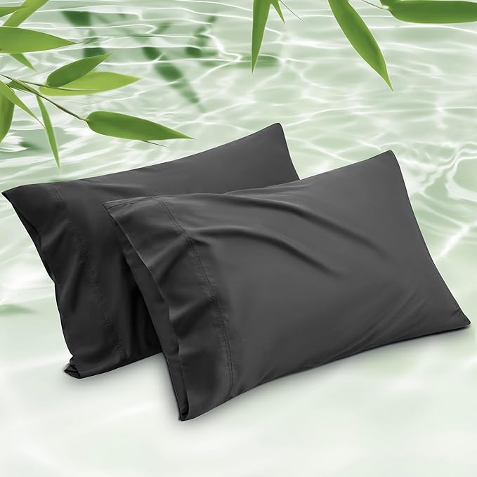 Bedsure King Size Pillow Cases Set of 2, Cooling Pillow Cases King, Rayon Derived from Bamboo Black Pillowcases, Breathable & Silky Soft Cool Bedding Pillow Covers with Envelope Closure, 20x36 Inches