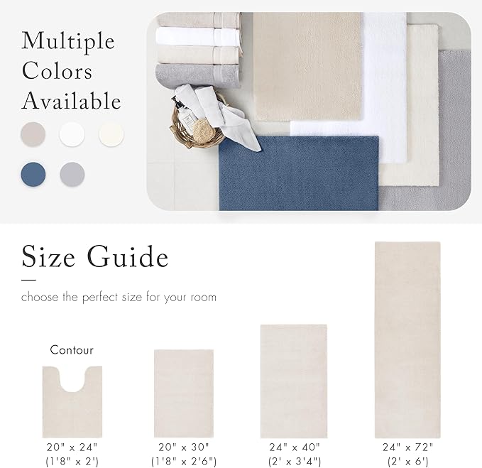 Madison Park Marshmallow Bathroom Rug Non Slip, Luxrurious Plush Bath Mat, Absorbent, Quick Dry, Spa Design Bath Room Décor, 24x72, Natural