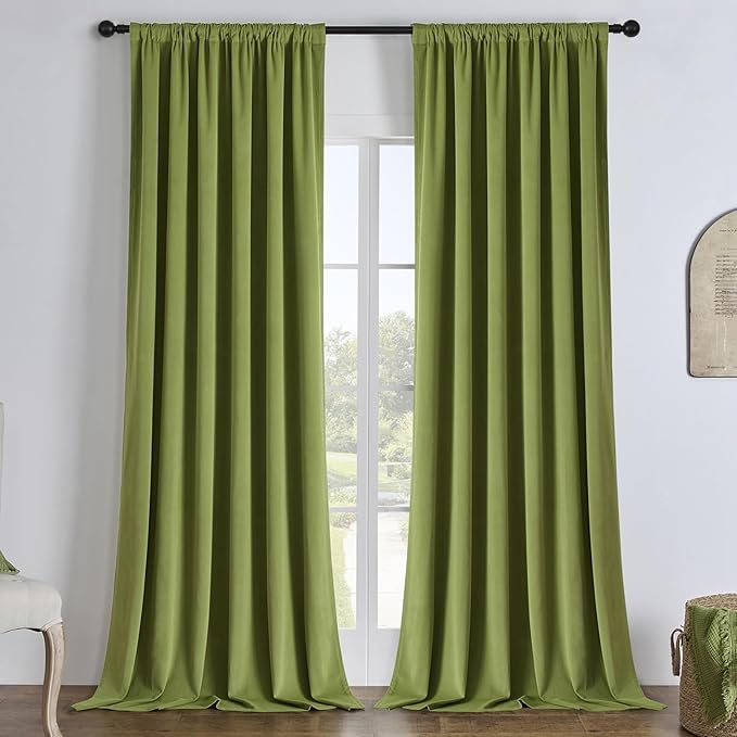 Joydeco Moss Green 100% Blackout Curtains 120 Inch 2 Panels, Luxury Thermal Green Velvet Curtains for Bedroom Living Room, Soundproof Blackout Window Drapes, Rod Pocket & Back Tab (52W x 120L)