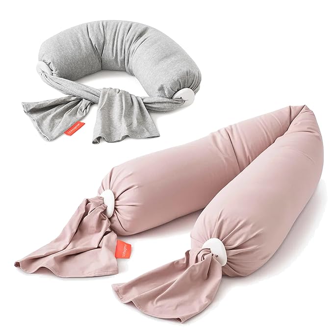 bbhugme Adjustable Pregnancy & Nursing Pillow Bundle – Full Body Support for Side Sleeping and Baby Care – Adjustable Firmness, Removable Covers – Dusty Pink & Grey Melange