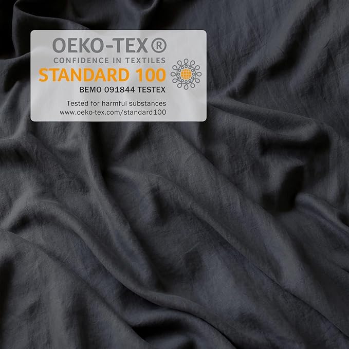 XZ XIFA Dark Grey Linen Duvet Cover Full, 100% Washed French Flax Linen Bedding Set with Zipper Closure, Cooling & Textured Bed Sets for Hot Sleepers(1 Duvet Cover, 2 Pillowcases)