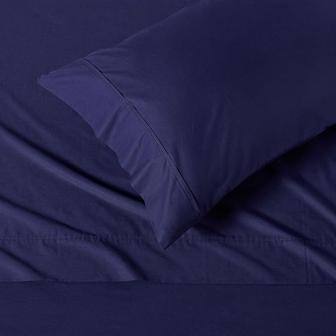 Amazon Basics Soft Organic Cotton Sheet Set with 1-Piece Pillowcase, Navy Blue, Twin XL