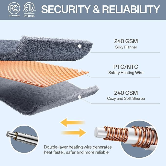Heated Blanket Electric Full Size with 8 Heat Levels & 10 Time Settings, Heating Blanket with Flannel & Sherpa for Bed, Full Body, Couch, Home Office Use, Machine Washable, Warm Gift (Grey 72"x84")