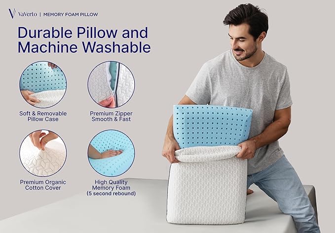 Cooling Gel Memory Foam Pillow | 1-Pack | Standard Size Bed Pillows For Sleeping | Medium-Firm | Back, Stomach and Side Sleeper Pillow | Shoulder & Back Pain Relief | Washable , Bamboo Viscose Cover