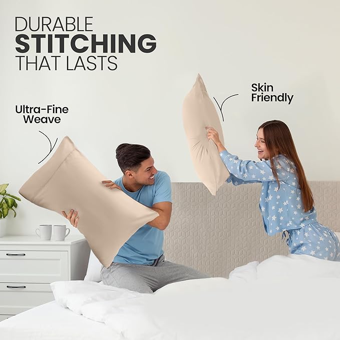 Pillow Covers by Utopia Bedding - Queen Size 2-Pack – Soft Brushed Microfiber – Perfect for Hospitals, Hotels, Guest Rooms – Oeko-TEX Certified, 20x30 Inches (Beige)