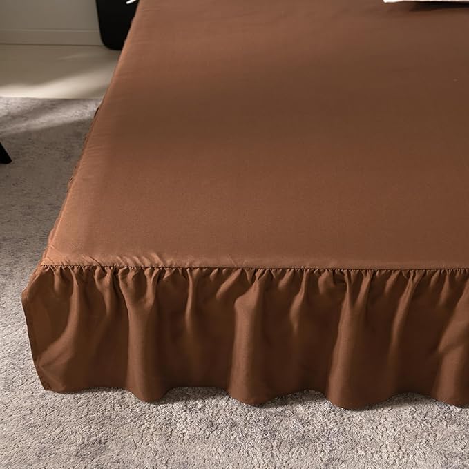 Brown Bed Skirt Twin Size Ruffled Bed Skirt with Split Corners, Twin Bed Skirt 14 Inch Drop,Twin Size Bed Skirt Brown for Ruffled Bed Skirt with Split Corners, Bed Skirt Twin Size