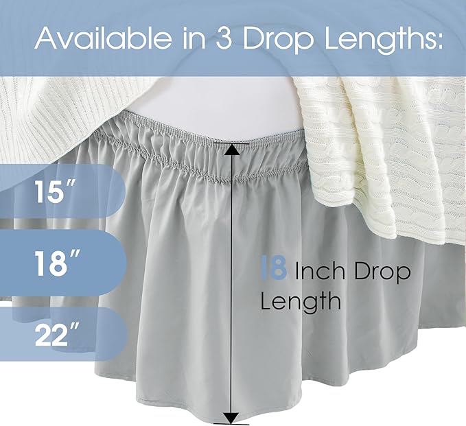 FreshCulture Queen Bed Skirt, Elastic Wrap Around Bed Skirt Queen Size, Bed Skirts for Adjustable Bed, Easy Fit with 18 Inch Drop Length, Hotel Quality Dust Ruffle for Queen Bed (Light Grey)