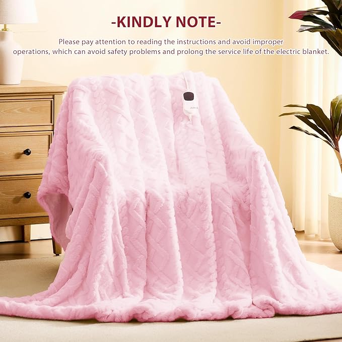 Heated Electric Blanket Full Size-72"x84" Heating Blanket with 10 Heating Levels & 5 Time Settings Over-Heat Protection，Winter Warmer for Adults with ETL Certification（Pink）