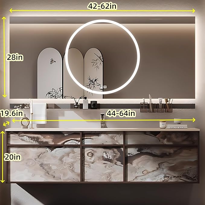 64in Bathroom Vanities Set - Bathroom Vanity with Sink, Tall Storage, Smart Defogging Mirror, Integrated Sink & 2 Large Drawer | Floating Cabinet