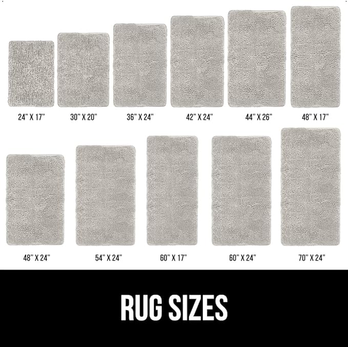 GORILLA GRIP Bath Rug Mat 70x24, Soft Absorbent Chenille, Quick Dry Microfiber Mats, Rubber Backing Washable Shower Floor Rugs, Bathmat Runner, US Designed Bathroom Home Decor Accessories Light Gray