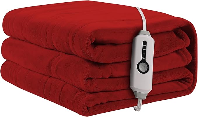 Heated Electric Blanket 72"x84" Full Size, Soft Coral Fleece Fast Heated Blanket with 4 Heating Levels and 10 Hours Auto-Off, Cozy Plush Fabric, Machine Washable - Home, Red