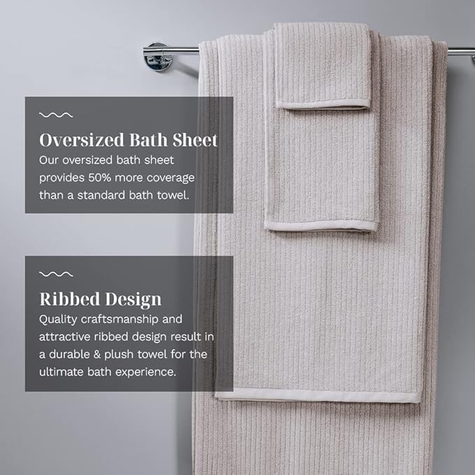 LUXOME Luxury Performance 2-Piece Bath Sheet Set | Oversized for 50% More Coverage | Highly Absorbent | 36" W x 70" L | Oyster (Tan)