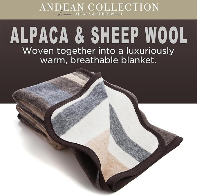 Natural Alpaca & Sheep Wool Blanket – Twin Size – Heavyweight Warmth, Thick, Breathable, Natural Texture & Scent, 63 x 84 Inches, 4.2 lbs – Made in Peru