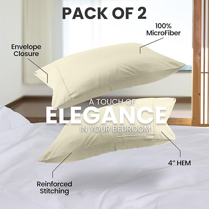 Pillow Covers by Utopia Bedding - Queen Size 2-Pack – Soft Brushed Microfiber – Perfect for Hospitals, Hotels, Guest Rooms – Oeko-TEX Certified, 20x30 Inches (Ivory)