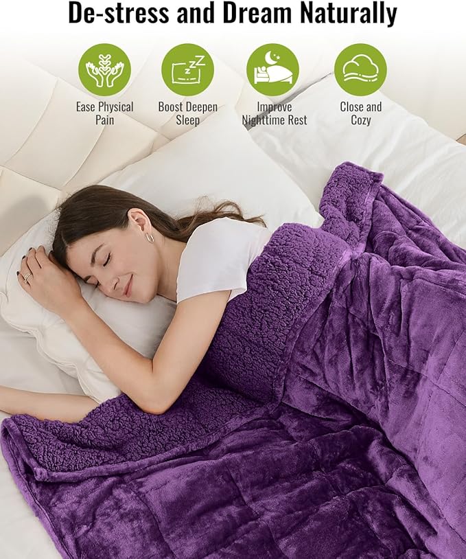 Uttermara Weighted Blanket for Adults, Twin Size Heavy Blanket with Reversible Soft Shiny Velour Fleece and Cozy Warm Sherpa for Couch Bed, Calming and Relaxing, 48 x 72 inches 12 lbs in Purple