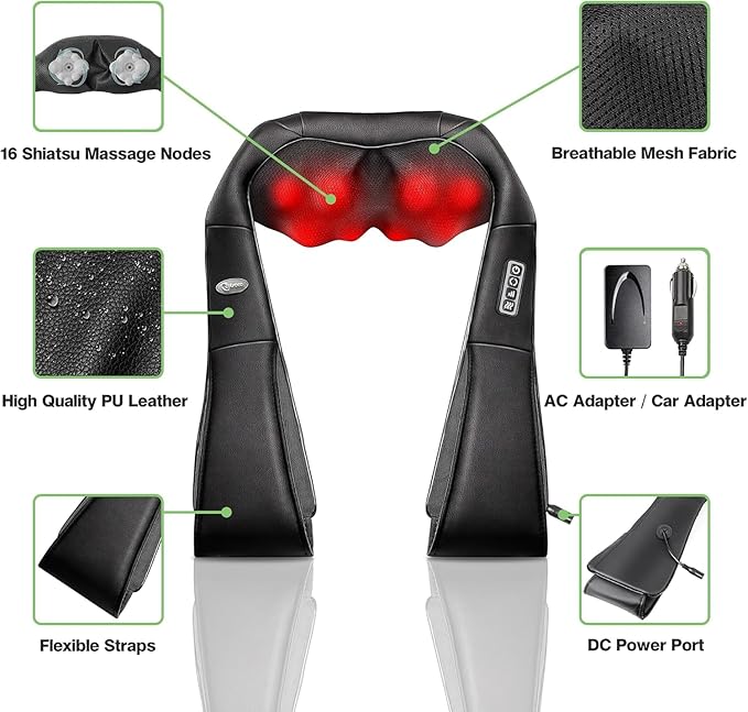 cotsoco Cordless Shiatsu Neck and Shoulder Massager with Heat,Portable Massagers for Neck and Back,3D Deep Tissue Kneading Back Massager for Muscle Pain Relief,Perfect Gifts for Men and Woman