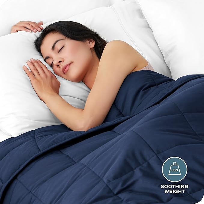 Bare Home Weighted Blanket All-Natural 100% Cotton with Nontoxic Glass Beads 60"x80" 17lbs, Dark Blue