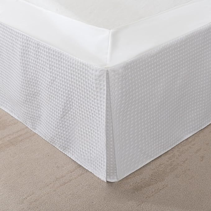 Full Bed Skirt, Wrap Around Bed Skirt with Pleated Corner, 14 Inch Drop Pleated Waffle Weave Bedskirts, Anti-Slip, Microfiber, White, 14'' Full