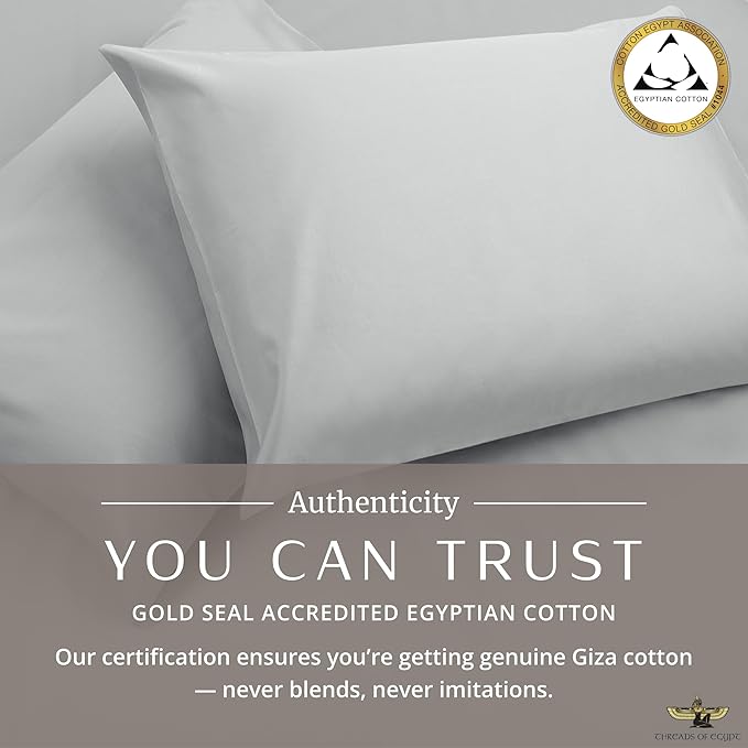 100% Egyptian Cotton Sheets King Size | 1200 Thread Count | CEA Gold Seal Certified | Ultra Soft | Cooling for Hot Sleepers | 18" Deep Pocket | King Size [Grey]