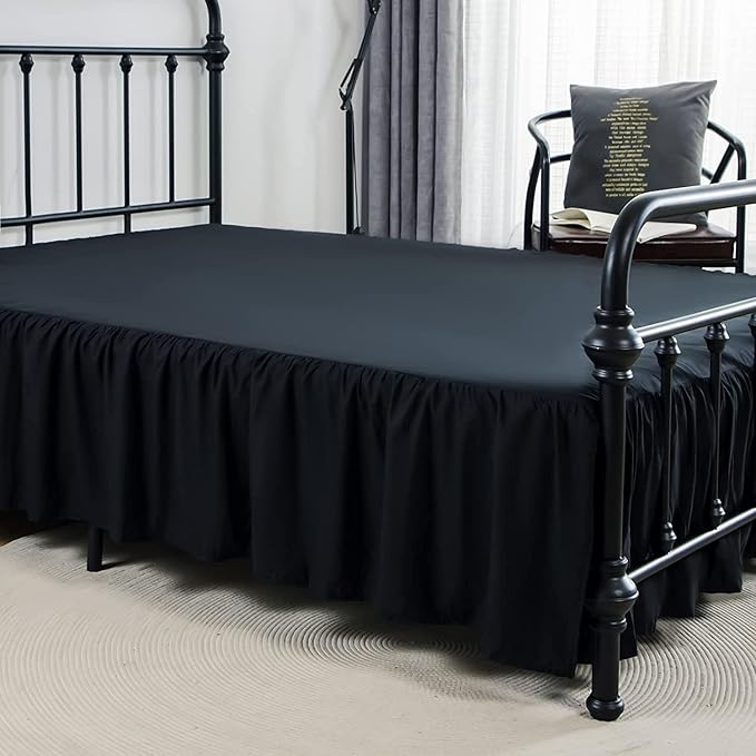 Bed Skirt Ruffled Bed Skirt with Split Corners, 18 Inch Drop Dust Ruffle Bed Skirts with Platform, Black, Full Size