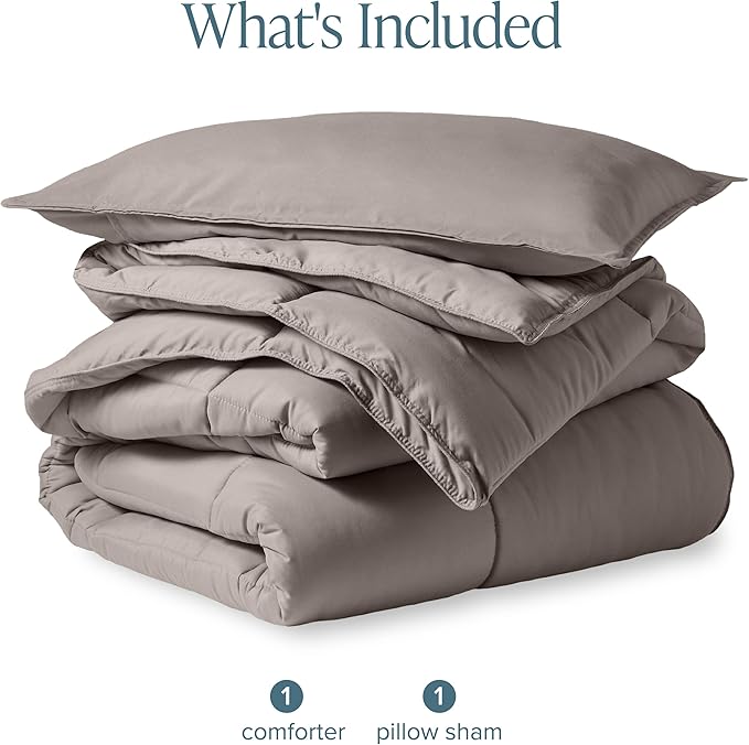 Bare Home Comforter Set - Twin/Twin Extra Long Size - Ultra-Soft - Goose Down Alternative - Premium 1800 Series - All Season Warmth (Twin/Twin XL, Khaki)