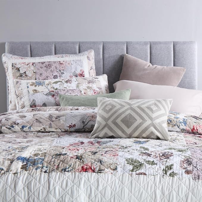 Cotton Bedspread Quilt Bedding Sets 3 Pieces Reversible Coverlet Sets Comforters Vintage Floral Patchwork White Bedspread, King Size