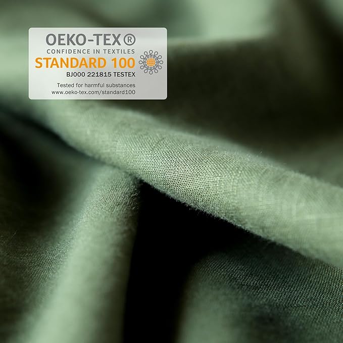 XZ XIFA Green Linen Duvet Cover Queen, 100% Washed French Flax Linen Bedding with Zipper Closure, Cooling for Hot Sleepers, Textured Bed Sets - 1 Duvet Cover and 2 Pillowcases.