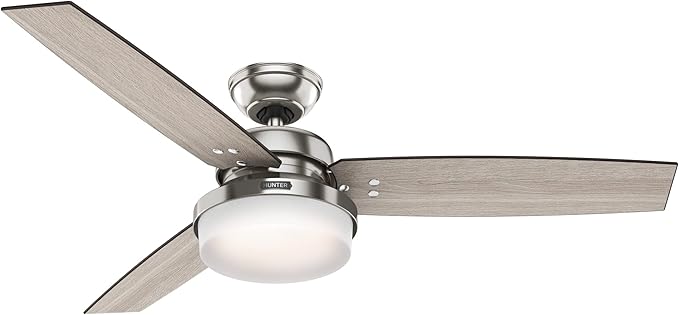 Hunter 52 inch Indoor Ceiling Fan with LED Light and Remote Control - Standard Mount Ceiling Fan, 3 Blades, For Bedroom, Living Room, or Kitchen - Sentinel 59157, Brushed Nickel