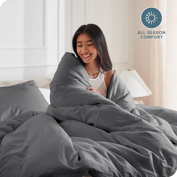 Bare Home Bedding Duvet Cover Extra Long Size - Premium 1800 Super Soft Collection - Lightweight, Cooling Duvet Cover - Soft Breathable Bedding (Twin/Twin XL, Grey)