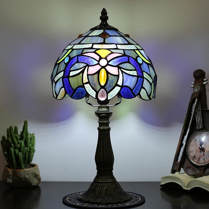 Tiffany Table lamp, Suitable for Bedroom nightstands and Living Rooms. This Table lamp is 8 inches in Size, Ideal for Placing on The Desk of a Home Office.