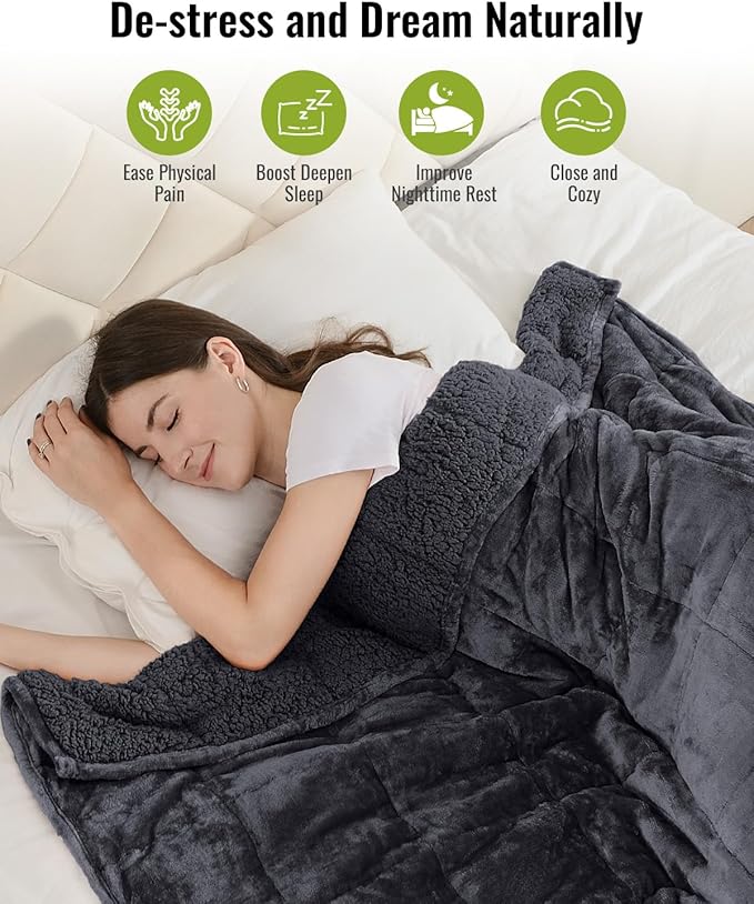 Uttermara Weighted Blanket Queen Size 20lbs for Adults, Sherpa Fleece Weighted Blanket with Cozy Plush Flannel, Fluffy Warm Sherpa Snuggle Bed Blanket, Great for Relax, 60 x 80 inches, Dark Grey