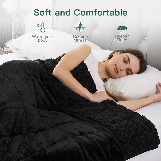 Lofus Weighted Blanket for Adults(20 lbs, 60" x 80"), Queen Size Heavy Blanket Machine Washable, Soft Weighted Blankets for Stress Relief and Sleep Promotion,Black