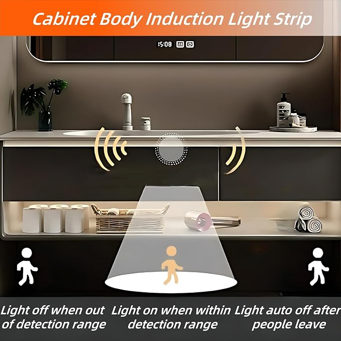 48IN Grey Bathroom Vanity Set - Floating Bathroom Vanity with Single Sink | Including LED Smart Defogging Mirror Cabinet & Time Display Function, Equipped with Motion Sensing Light Strip (Style B)