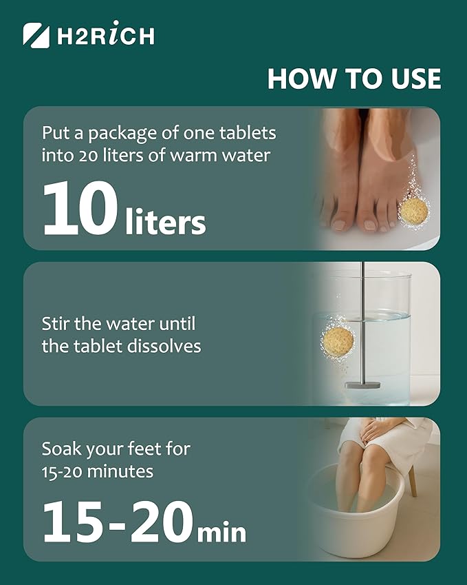Hydrogen Foot Soak Effervescent Tablets 2 Pieces | Ginger & Mugwort Herb Foot Bath, Relaxing Spa Pedicure Care | Improves Circulation, Soothes Tired Feet, Softens Calluses, Controls Odor