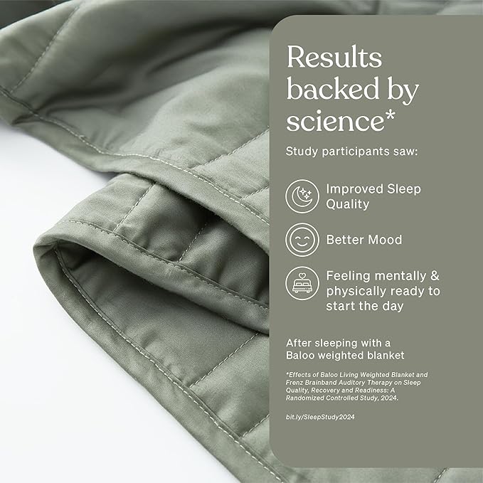 Baloo Weighted Blanket for Adults 12 lb Throw (Moss, 42"x72") | Cool & 100% Cotton | Machine Washable & Dryer Safe | Glass Microbead Fill