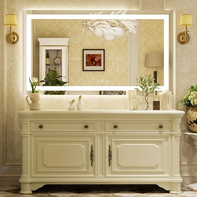 36"x 48"LED Bathroom Mirror, Backlit + Front Lit, LED Bathroom Mirror with Lights for Wall, 3 Colors, Anti-Fog, Dimmable Brightness, Memory Function, Tempered Glass