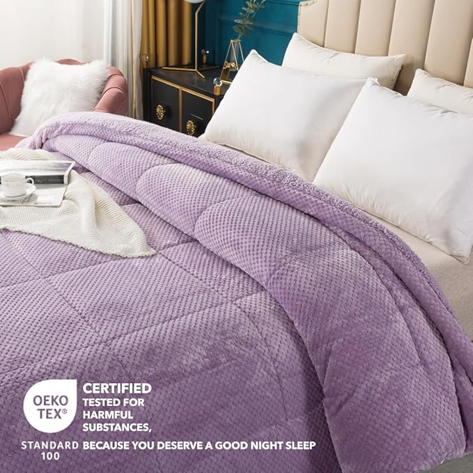 KASENTEX Super Ultra Soft Luxury Plush Sherpa Comforter, Cozy Reversible Faux Fur Machine Washable Bedding, Purple, King Size
