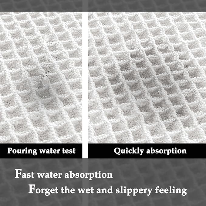 ZALL Waffle Bath Mat White Super Absorbent Non Slip Bathroom Rug 24x48inch,Machine Washable Ultra Soft Floor Mats