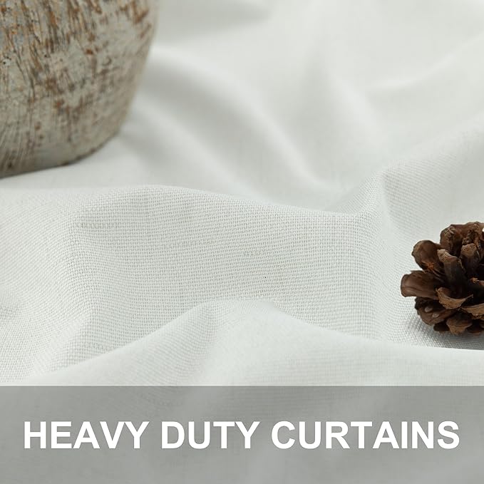 Ivory 100% Blackout Curtains 96 Inches Long 2 Panels Farmhouse Style Bedroom Windows Viral Basic Curtains for Living Room Black Out Neutral Drapes Linen Textured 52x96 Length Back Tab Pocket Off White