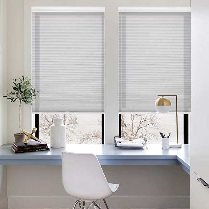 MYshade 1.5-Inch Cellular Cordless Light Filtering Shades,Thermal Insulating Noise Reducing Waterproof Blinds,Honeycomb Window Treatments for Indoor Light Control (Grey-30 W x 72" H)