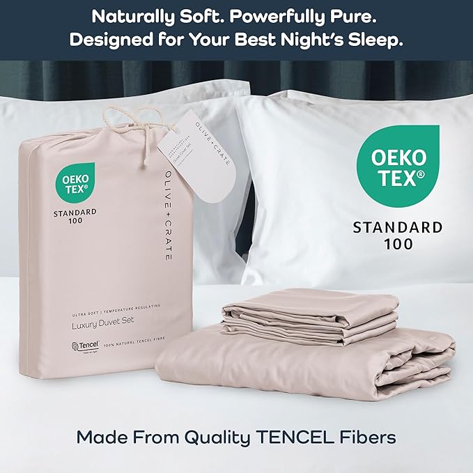 Olive + Crate Tencel Eucalyptus Cooling Duvet Cover Set - Hypoallergenic, Lyocell Tencel Duvet Cover - Soft, Temperature Regulating with Hidden Button Closure & Corner Ties - King Size [Barely Pink]