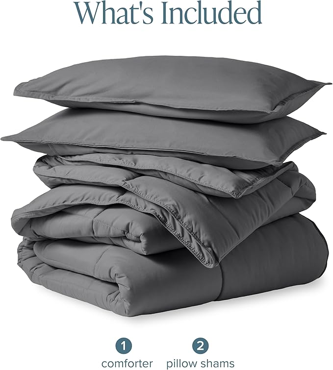 Bare Home Comforter Set - King/California King Size - Ultra-Soft - Goose Down Alternative - Premium 1800 Series - All Season Warmth (King/Cal King, Grey)