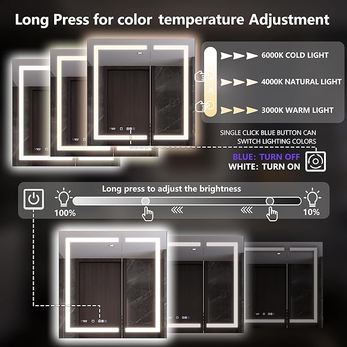 Lighted Medicine Cabinet with Mirror 36"x36" Recessed LED Medicine Cabinet Mirror, Front&Backlit, Anti-Fog, Stepless Dimming, 3-Color Temperatures, Magnifier, 2 Outlets, Storage Shelves, ETL Certified