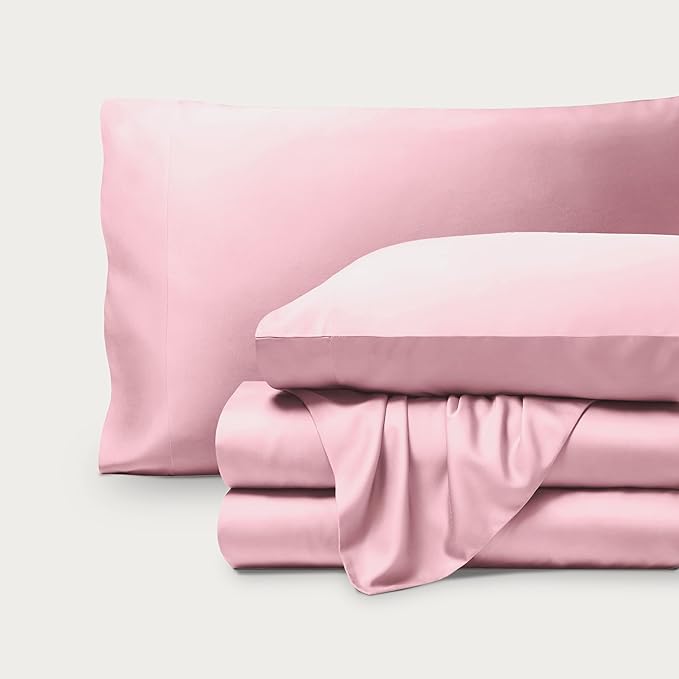 Bare Home 100% Rayon Made from Bamboo Split Head Flex King Sheet Set - 4 Piece Bedding Set - Deep Pockets - Breathable - Easy Fit - Bedding Sheets & Pillowcases (Split Head Flex King, Light Pink)