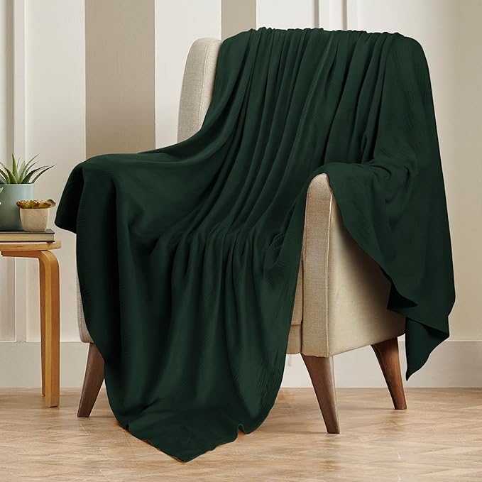 Utopia Bedding Forest Green 100% Cotton Blanket [King Size - 90x108 Inch] 350GSM Lightweight, Soft and Breathable Thermal Blanket for All Seasons