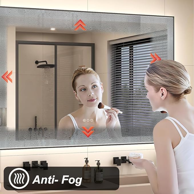 SMIROR 60x 40 Black Framed LED Bathroom Mirrors, Smart Vanity Mirrors with Lights, Front Lighted and Backlit, Dimmable, Anti-Fog, Shatterproof, ETL Listed (Horizontal/Vertical)